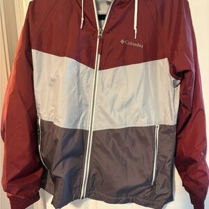 Columbia Colorblock Windbreaker - Burgundy, Light Gray, Dark Brown